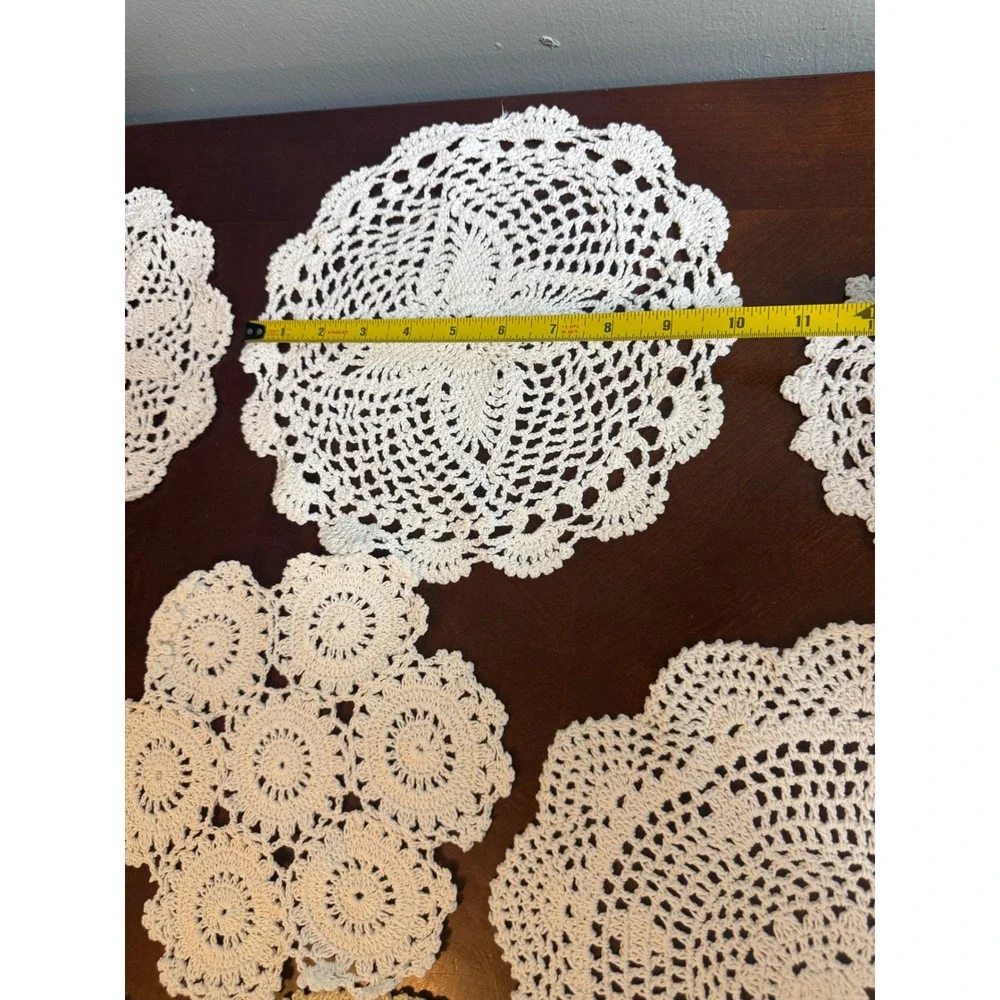 Vintage Hand Crochet Doily Lot  White Cream Lace Floral Cottagecore Boho